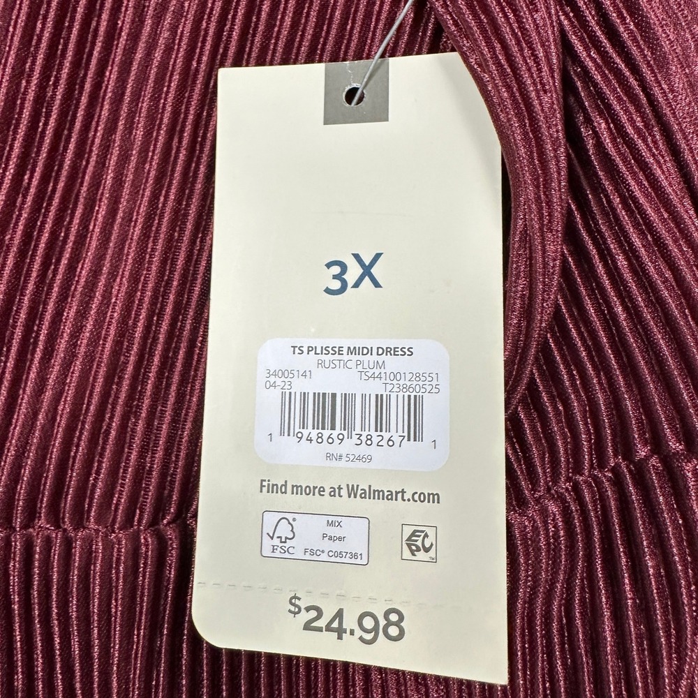 Terra & Sky Midi Dress Womens 3X Plisse Midi Dress Rustic Plum NEW - Picture 4 of 12